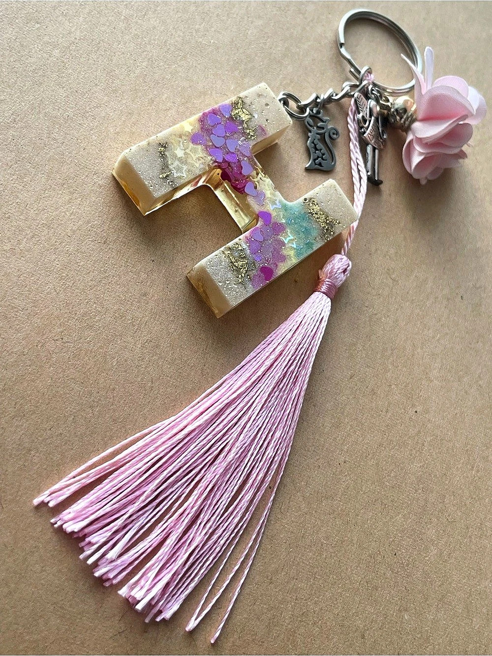 Pink & Multicolor Letter H Keychain | Llaveros